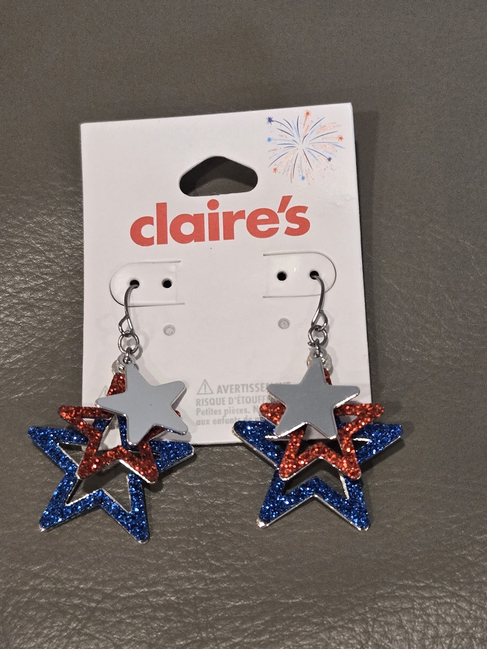 Claire's Red & Blue Star Dangle Earrings for Kids